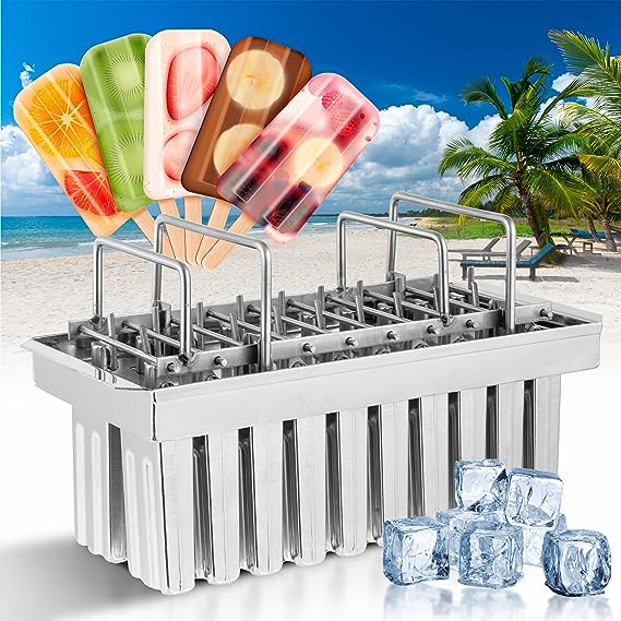 Baffect Stainless Steel Popsicle Mould with Stick Holder Ice Cream Mould Set of 6 (Round)