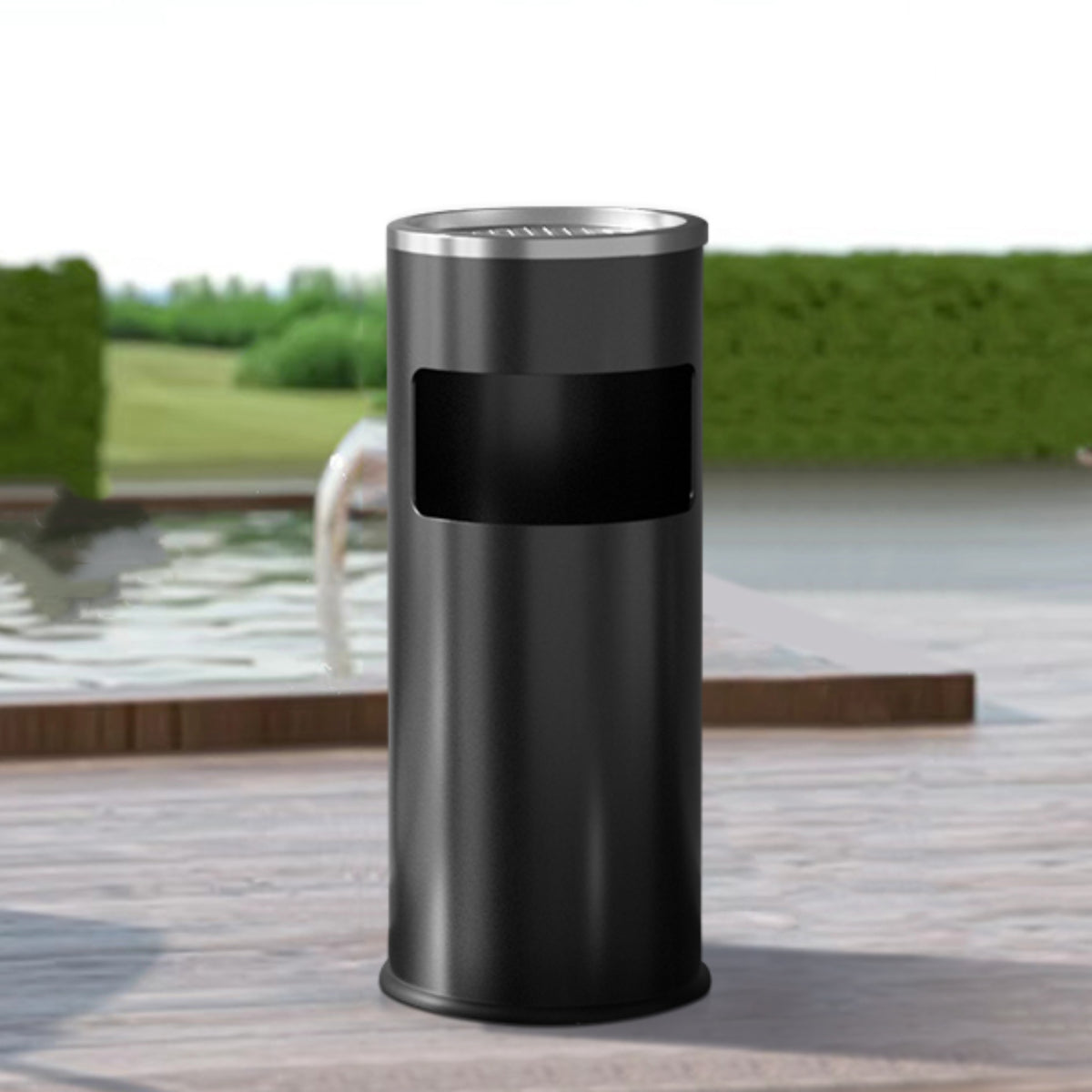 BEAMNOVA Outdoor Trash Can with Lid Black Stainless Steel Commercial  Garbage Enclosure Yard Garage Inside Barrel Industrial Garbage Can Heavy  Duty