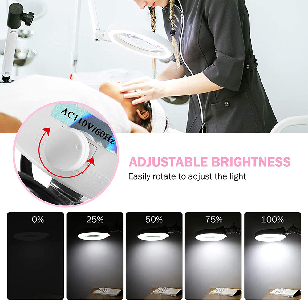 5X Magnifying Lamp LED Magnifier Light Glass Lens Floor Rolling