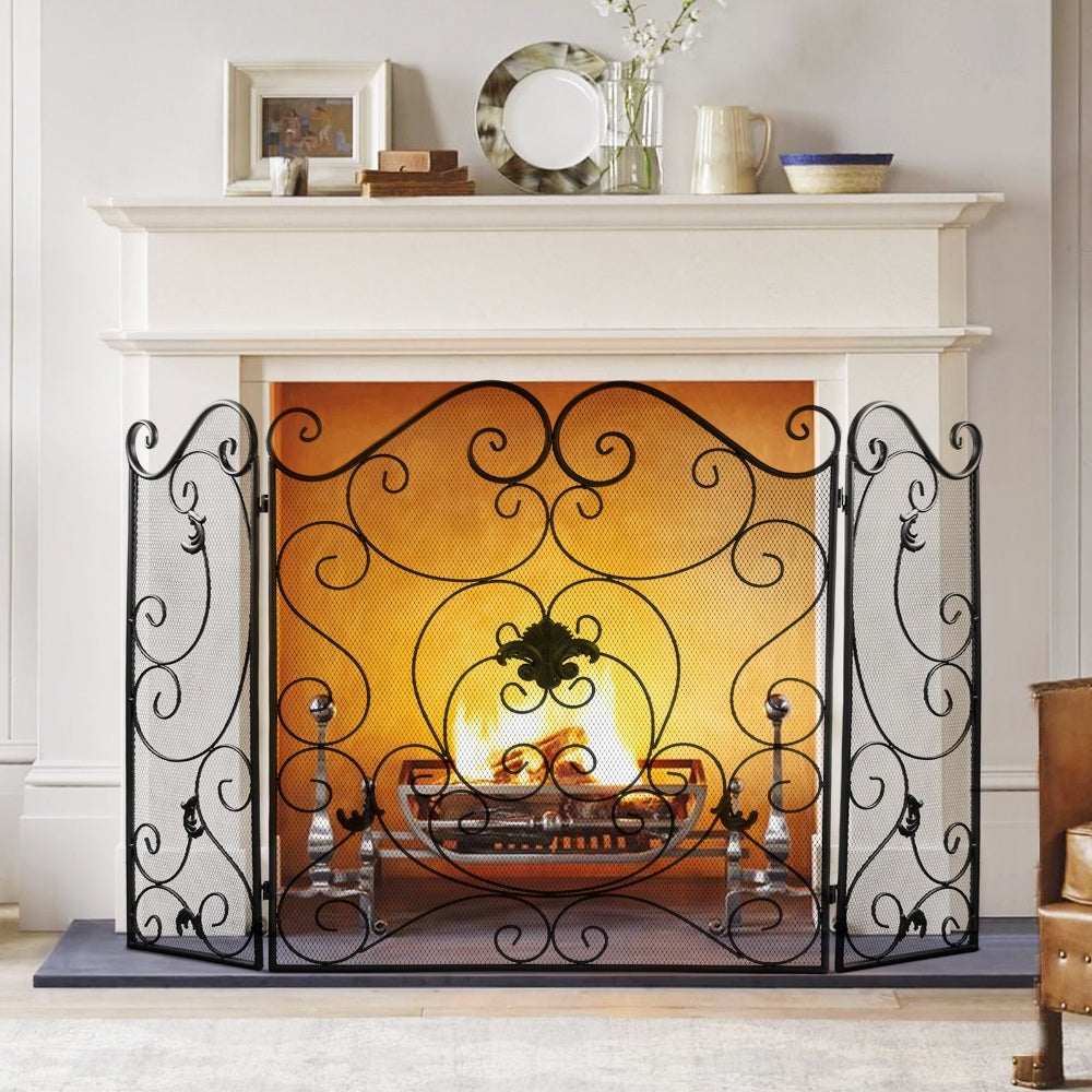 Dropship 3 Panel Fireplace Screen,Wrought Iron Black Fireplace