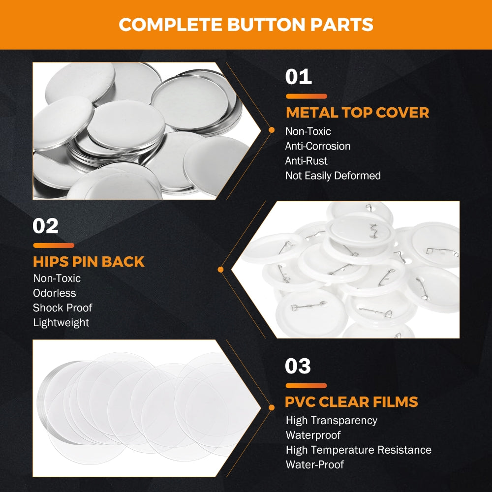  100 Sets 3 inch /75mm Blank Button Supplies Round Badges Buttons  Parts for Button Maker 75mm Button Attachment, Button Making Supplies with  Pin Cover, Pin Backs, Plastic Films, Blank Circle Paper