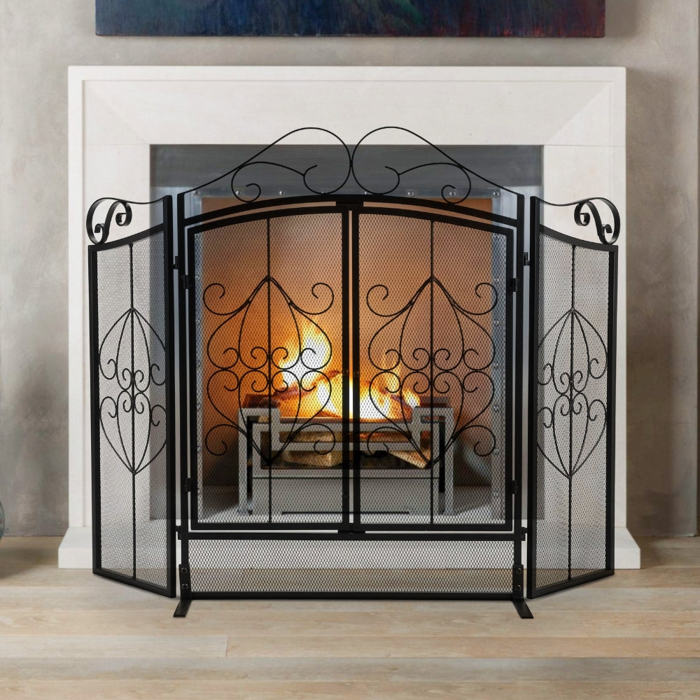 Fireplace Screen, 3 Panel Metal Decorative Mesh Gate, Iron Fireplace Mesh  Cover, Folding Large Flat Guard Fire Screens for Indoor Outdoors (Color :  : Tools & Home Improvement
