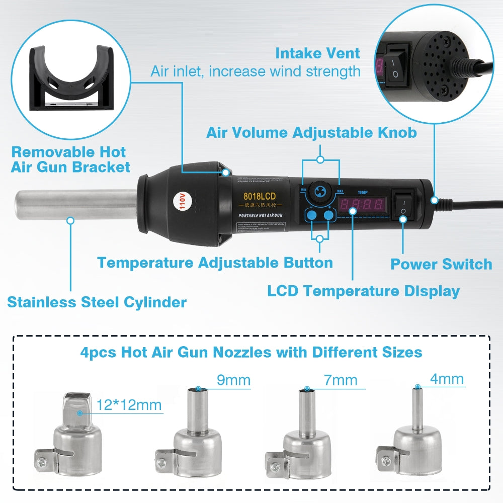 Variable Temperature Heat Gun with LCD Digital Readout Display
