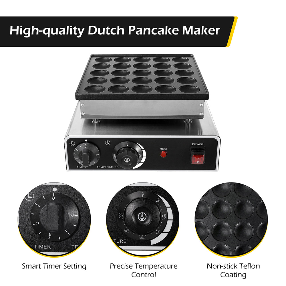Dyna-Living Dutch Pancake Maker Electric Mini Pancake Iron Muffin Machine  25pcs Non-stick Dorayaki Maker 110V Commercial Home Kitchen for Baking