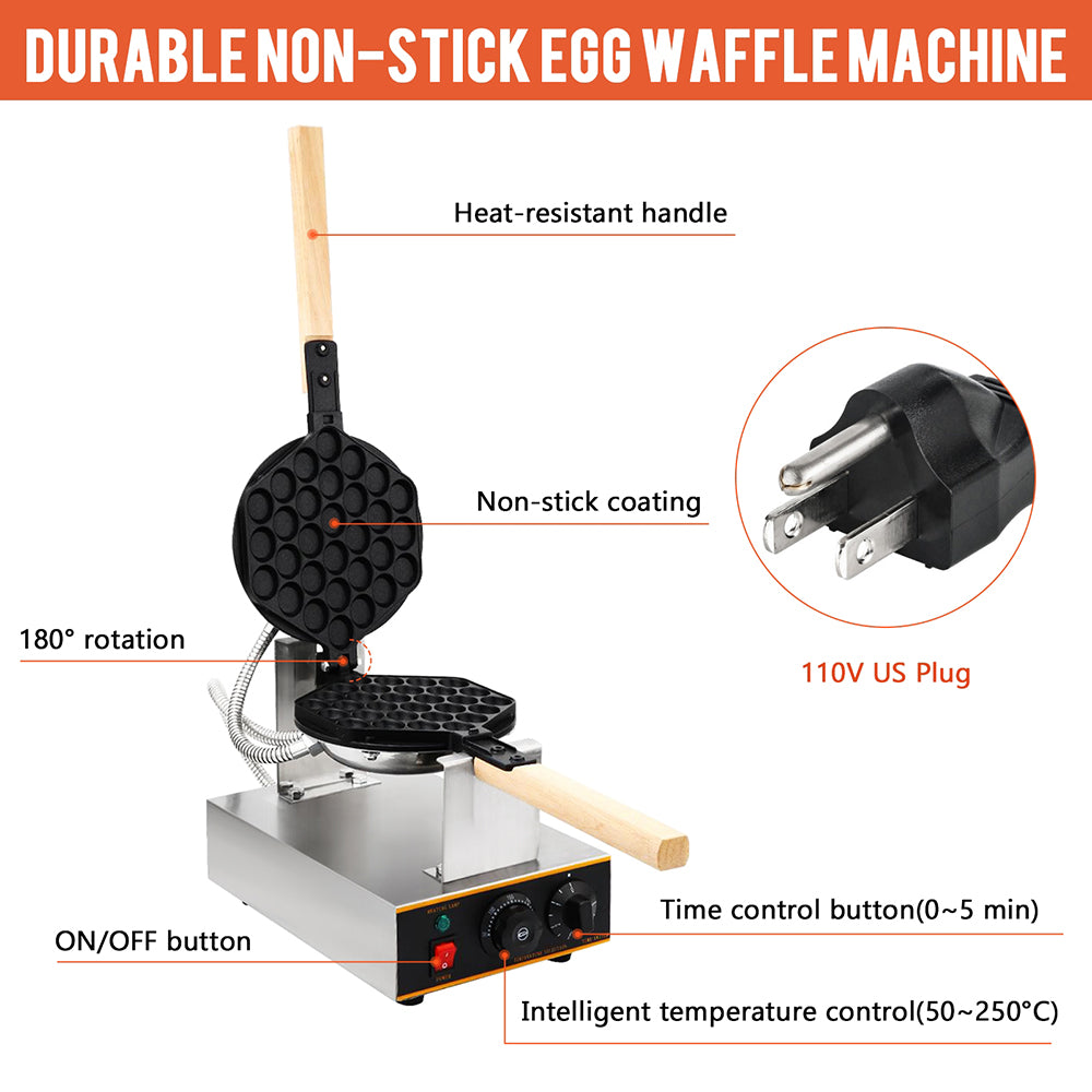 Dyna-Living Bubble Waffle Maker 1400W Commercial Bubble Waffle Maker  Machine Non-stick Egg Waffle Maker Electric Bubble Waffle Baker for Home Use