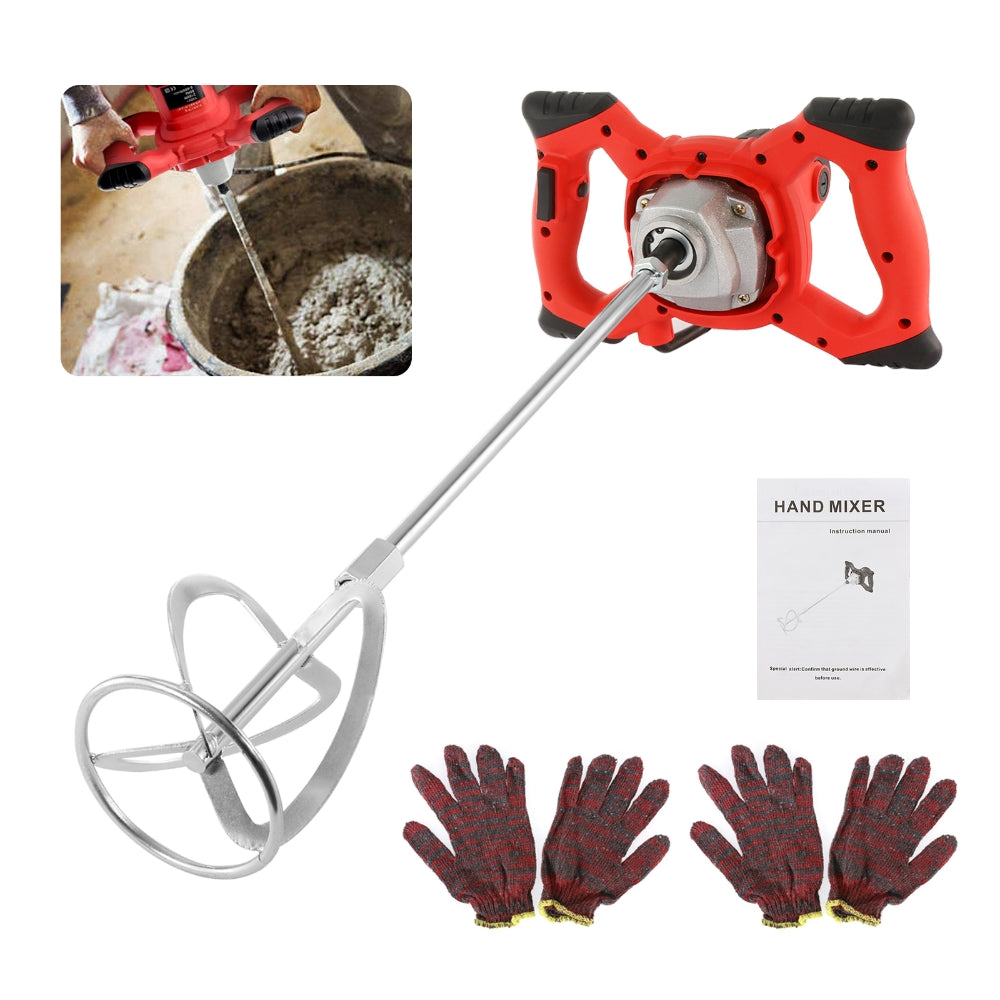 Handheld Cement Mixer 2100W Portable Electric Concrete Plaster Grout Paint  Mortar Mixer Machine Adjustable 6 Speed 110V with Gloves